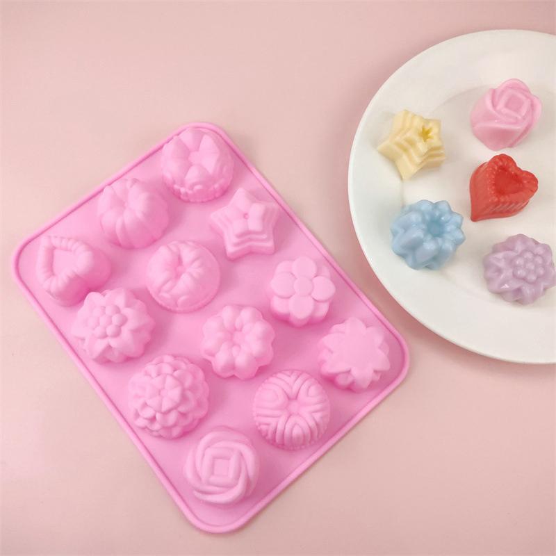 12 отверстий силиконовые формы для выпечки шоколада для духовки индивидуальные 3D мини десерт цветы сердце звезда кексы противень для выпечки кексов