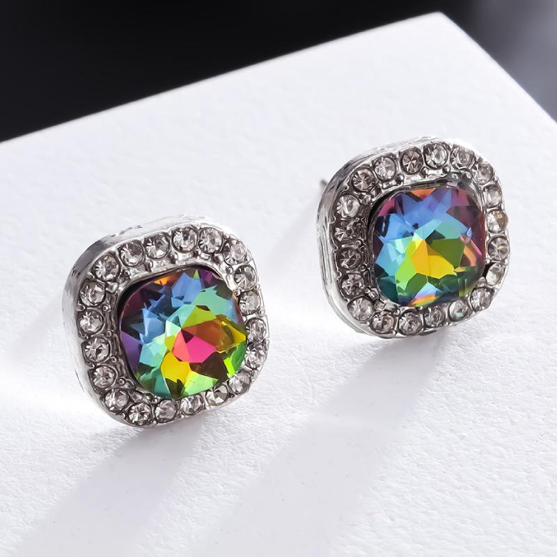 Jewelry Korean Style Women's Colorful Stone Earrings European and American Fashion Four-Prong Earrings