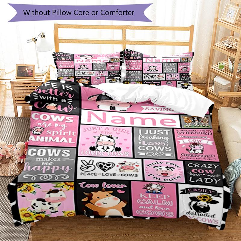 3pcs Custom Name Cow Bedding Set Duvet Cover Closure Includes 1 Duvet Cover & 2 Pillowcases, Soft and Comfortable for All Seasons.