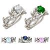 Elegant Wedding Bridal Leaves Vine Hollow Shiny Rhinestone Lady Ring Jewelry