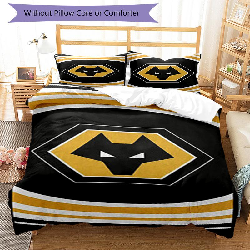 Wolves Football Club Emblem Printed Pattern Duvet Cover Set – includes 1 duvet cover and 2 matching pillowcases Bedroom decor Christmas gifts