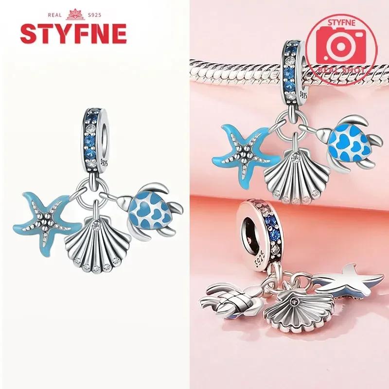 Женский браслет DIY Изысканные ювелирные изделия Подарки Оригинальные шармы Бусины Медь Морская серия Синяя черепаха Морская звезда Ракушка Подвески