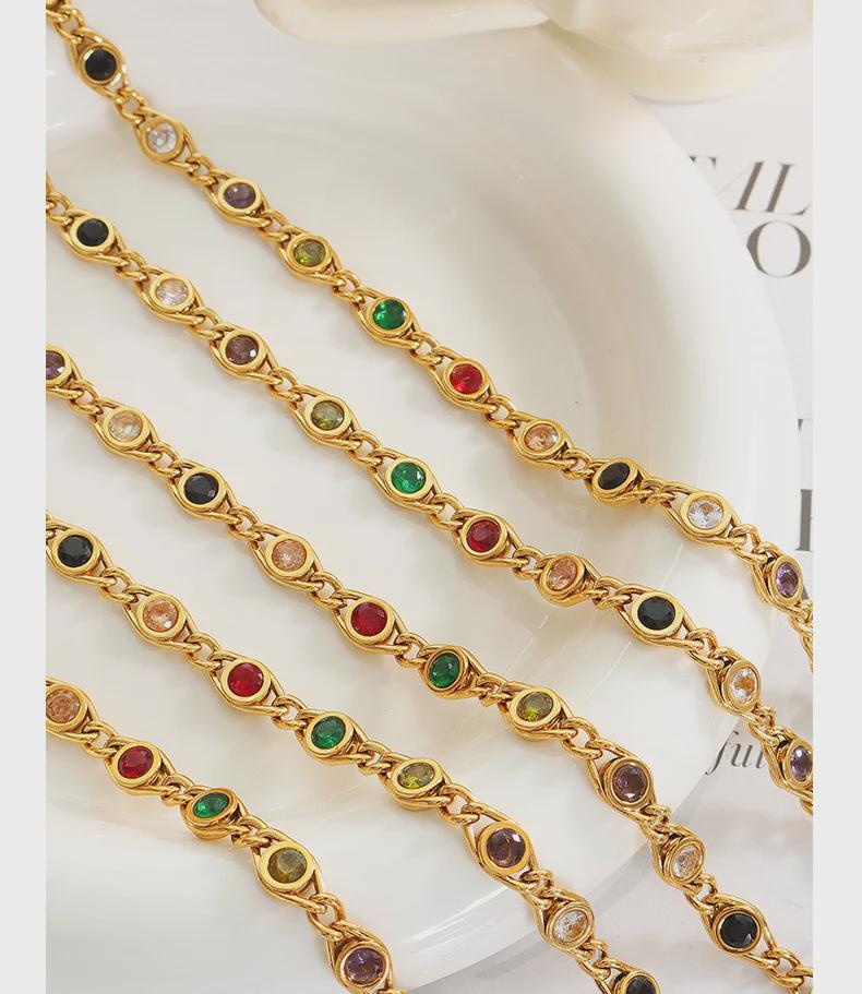 Colorful Zircon Fisheye Necklace & Bracelet Set with Copper Chain