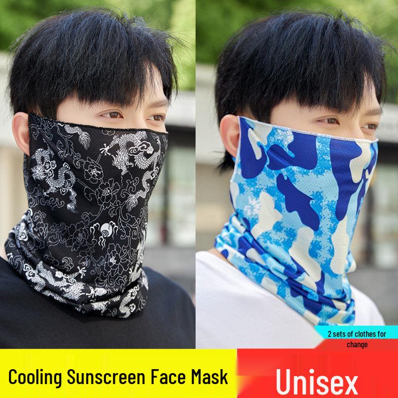 Солнцезащитная маска для лица из ледяного шелка для мужчин - Полная защита от УФ-лучей для шеи и лица для езды на велосипеде на открытом воздухе