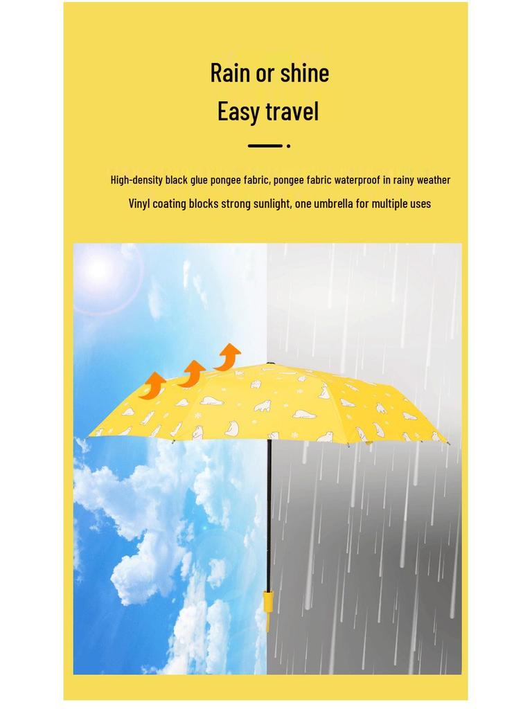 Cartoon Print Dual-Use Folding Sunshade Umbrella - UV Protection and Rainy Day Use