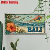 Printing, , Vintage Metal License Plate, Outdoor Wall Art , BALI Aluminum Sign with Tropical Surf and Kite Scene, Great for H
