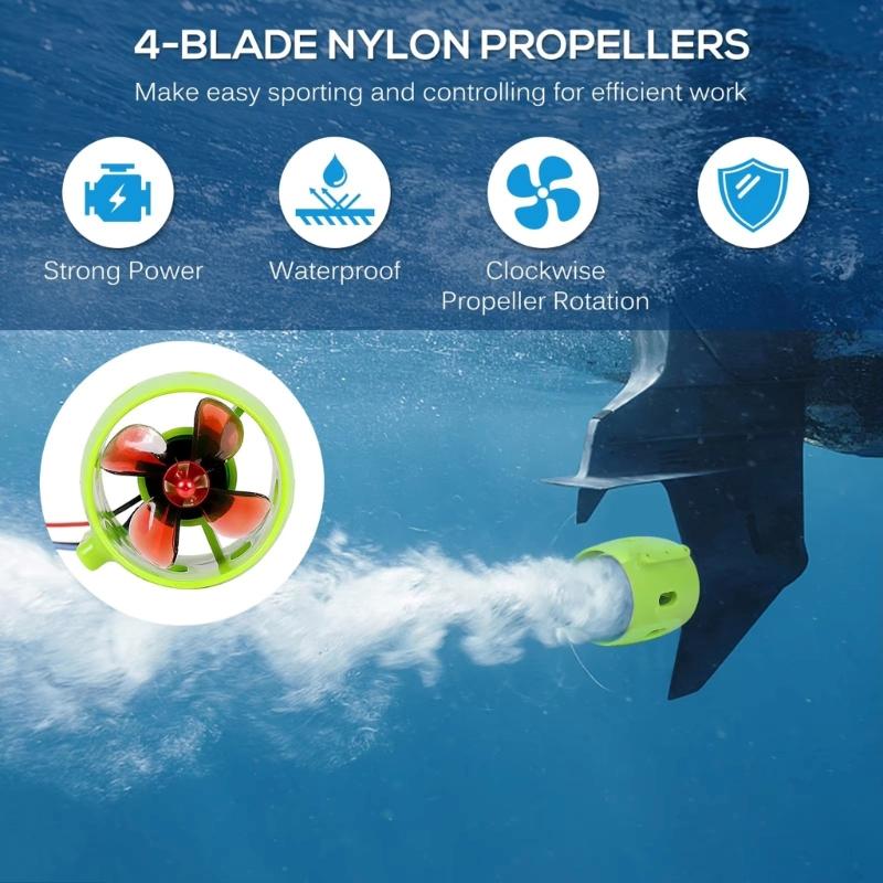 Advanced 1000KV Underwater Brushless Motor with 4 Blade Propellers & Adjustable Voltages Compatibility for Boats
