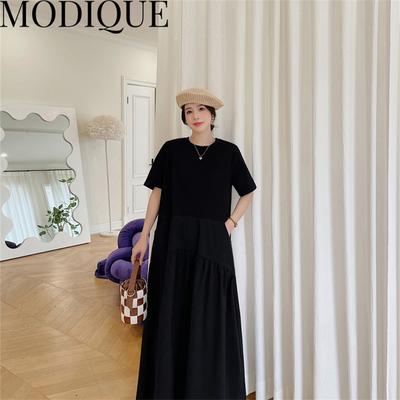 MODIQUE, летняя новая классическая рубашка больших размеров, женская свободная лоскутная одежда из хлопка и льна, базовое платье трапециевидной формы со складками, однотонные повседневные женские платья с круглым вырезом