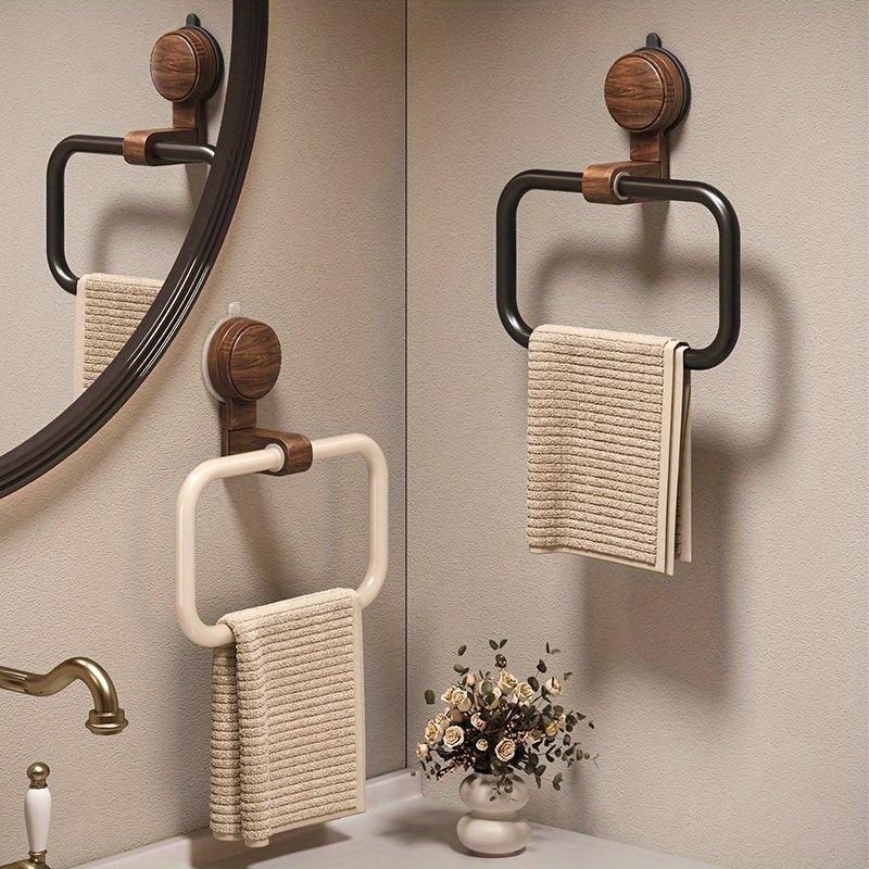 No-Drill Vintage Walnut Wood Towel Ring, Suction cup Installation, Medieval Style Wall-Mounted Towel Holder Bathroom Accessories