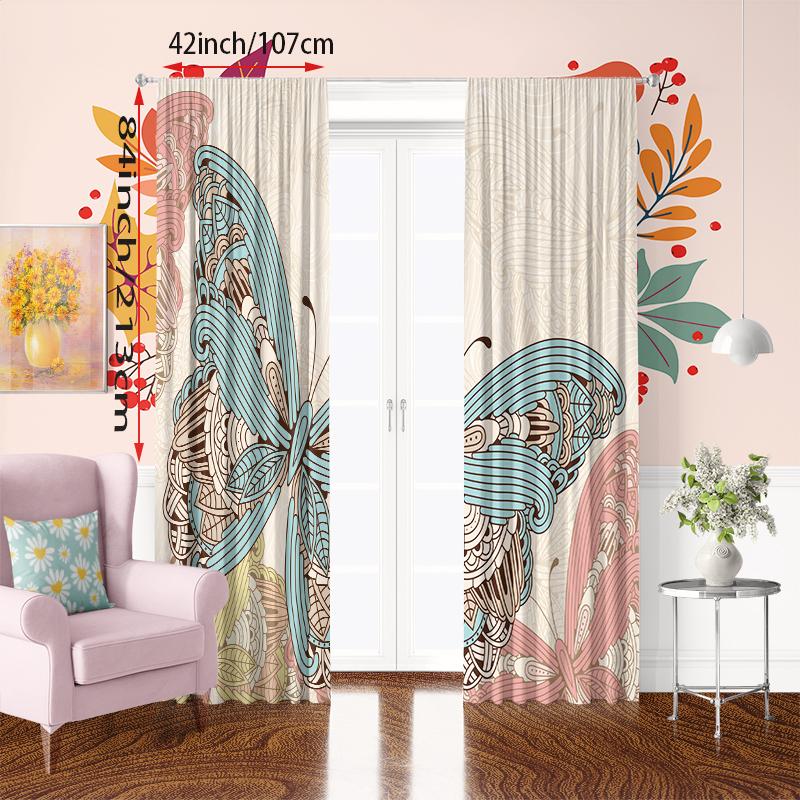 2PCS-Classic Butterfly - Штора с принтом - Материал полиэстер - подходит для спален, гостиных, кабинетов, частных помещений