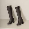 Women's High-heeled Boots Autumn and Winter New Solid-color Thick-heeled Boots Versatile Large-size Roman Medium Boots