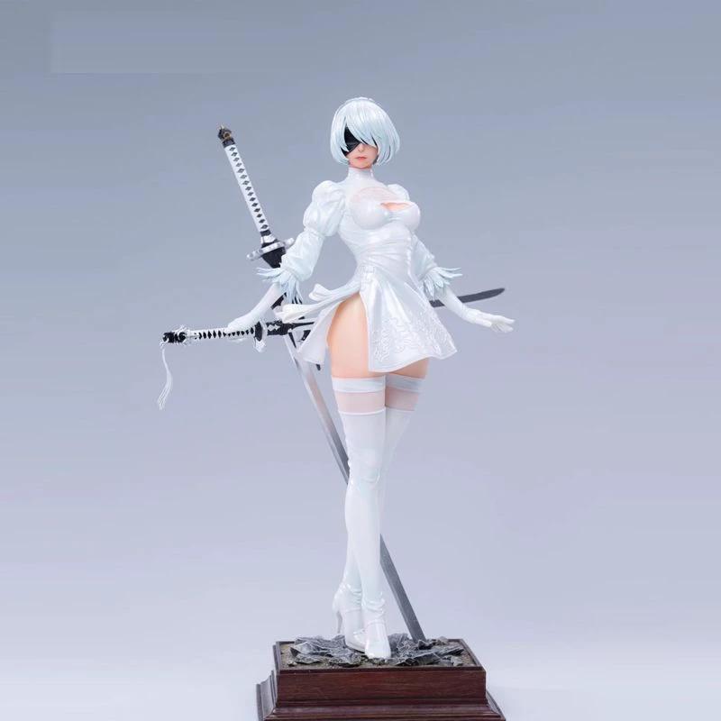 NieR Automata 2B Аниме Девушка GK Фигурка Двойная Голова Скульптура Высокий Разрез Боевой Костюм Коллекционная Статуя Настольное Украшение