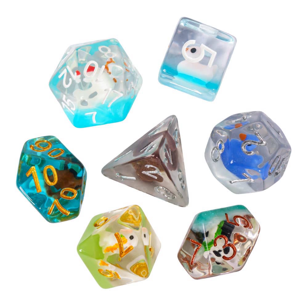 Cusdie Набор из 7 случайных цветов кубиков D&D с животными D4 D6 D8 D10 D% D12 D20 для настольных ролевых игр D&D