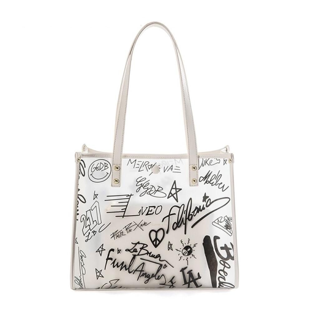 Легкая роскошная сумка. Новый нишевый дизайн. Полупрозрачная желейная сумка с граффити. Сумка с граффити. Длина 33 см, ширина 12 см, высота 28 см.