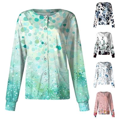 Женский повседневный однобортный однобортный защитная одежда с длинными рукавами и цветочным принтом, кардиган, топ