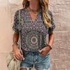 Ethnic Printed Summer Women's T-Shirt Short Sleeve Fashion V-Neck Tee Shirt Casual Harajuku Outdoor T Shirt for Ladie Streetwear