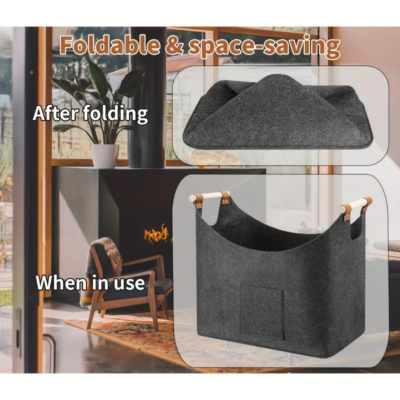 Firewood Storage Bag Capacity Firewood Bag with Wooden Handles Water Resistant Foldable Design Portable Log Carrier for Easy