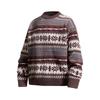 Unisex Vintage Fair Isle Knit Cardigan Sweater With Geometric Loose Fit Crew Neck Long Sleeve Fall Outerwear