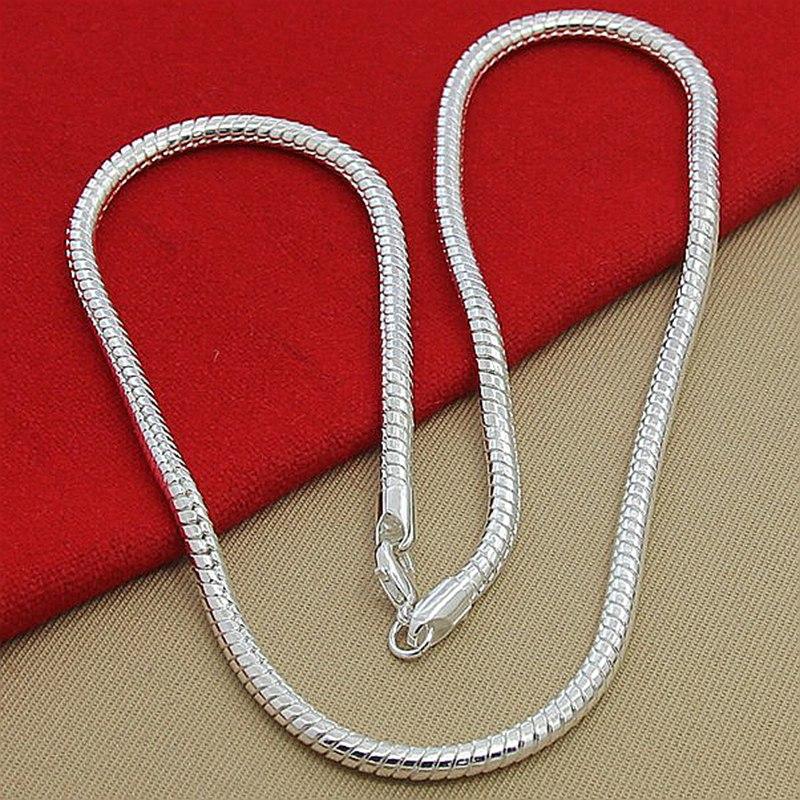 40-75cm 925 Silver 3mm Solid Snake Chain Necklace For Men Women Jewelry Fit Pendant Noble