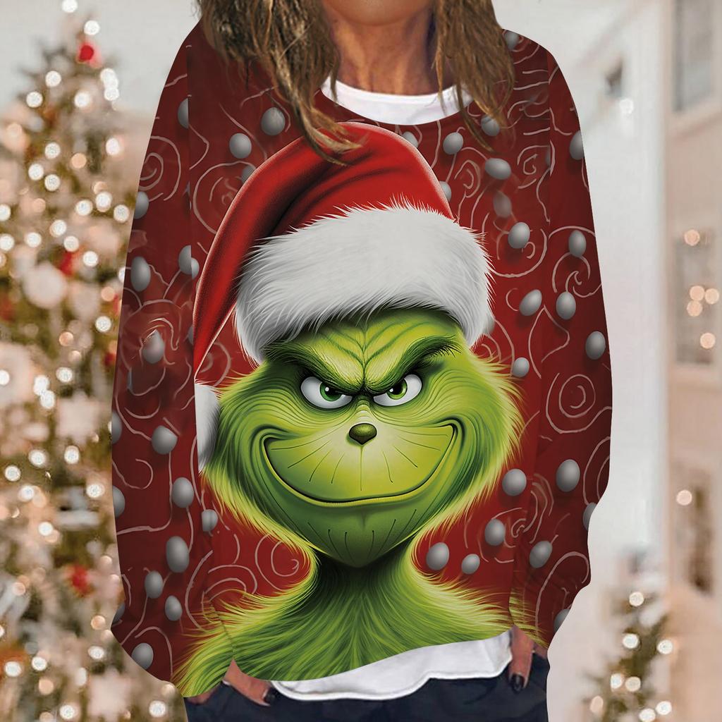 Женская повседневная модная толстовка с длинным рукавом и круглым вырезом с рождественским принтом, многослойный пуловер, топ