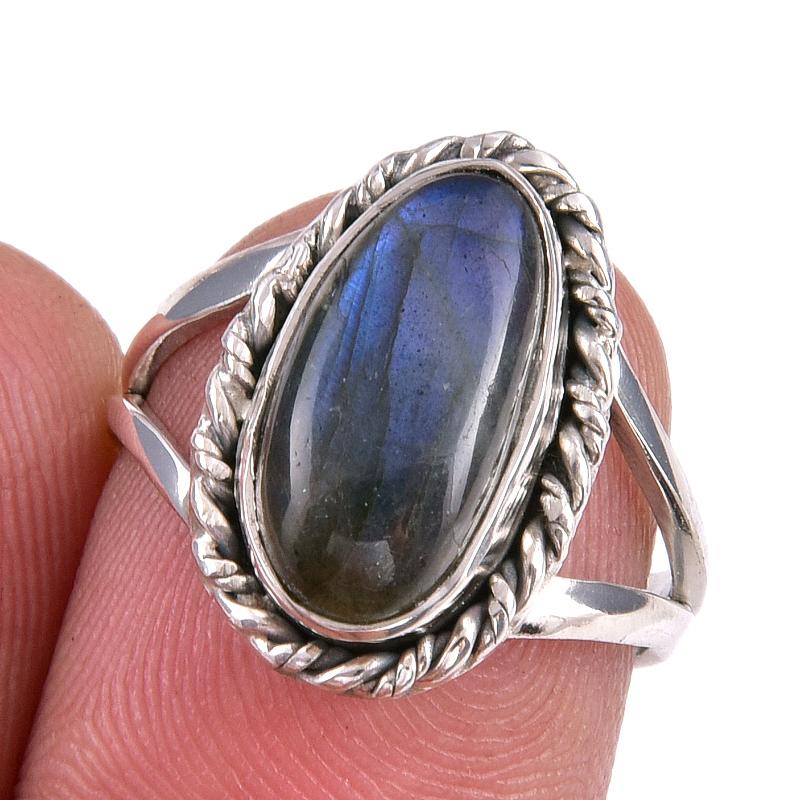 Natural Labradorite Gemstone 925 Solid Sterling Silver Jewelry Ring Size 10 k2P02
