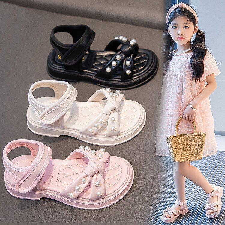 Girls Summer Pearl Princess Sandals Non Slip Soft Sole Beach Shoes Stylish Children Footwear