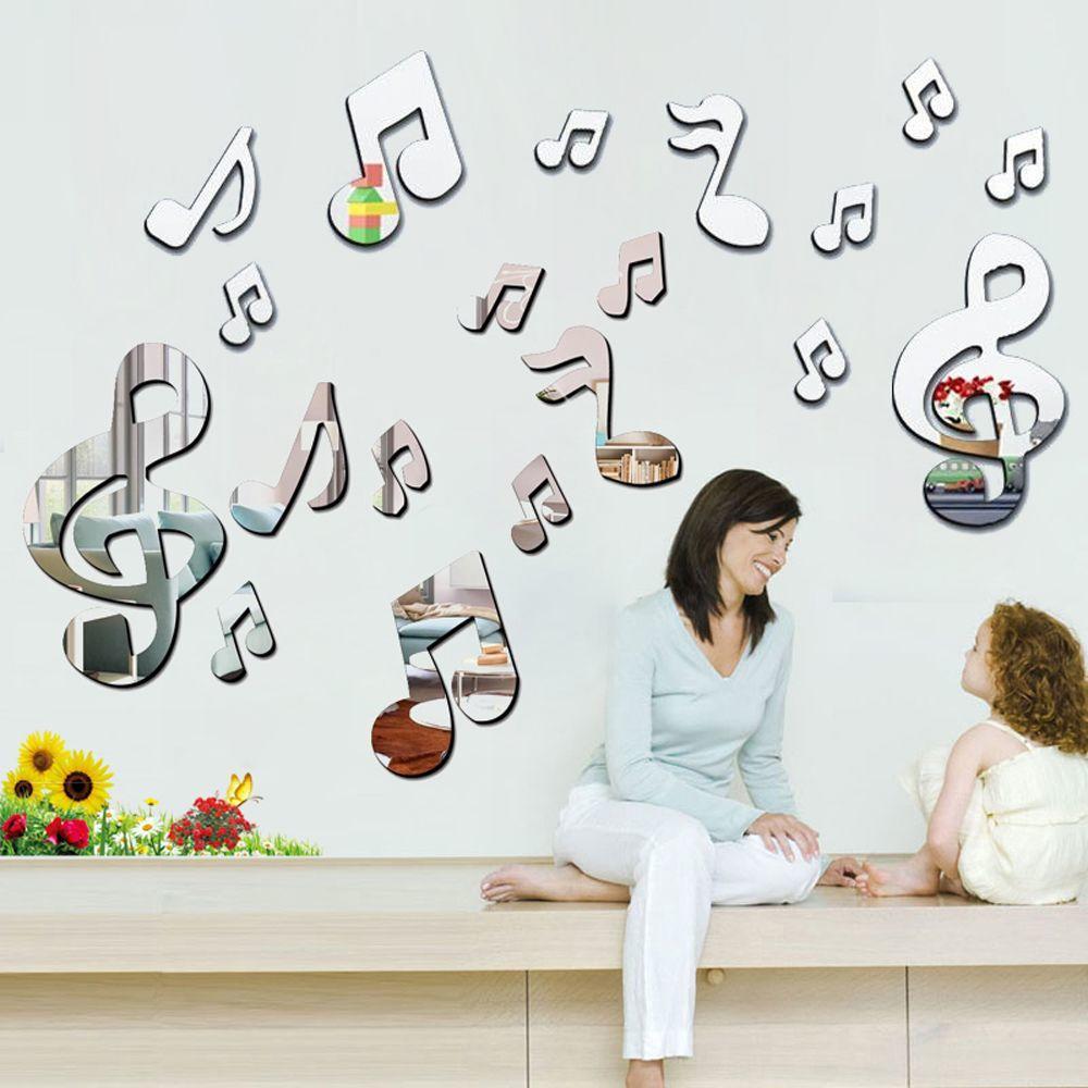 10pcs/set New Living Room Decoration Art Mural Decal Acrylic Musical Note 3D Mirror Wall Sticker