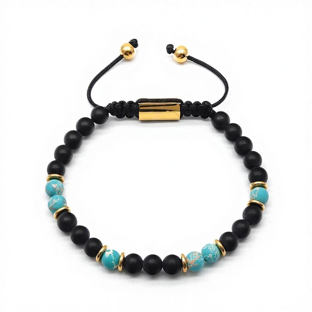 GOLDIX Classic Unisex Natural Gemstone Beaded Bracelet with Moon Shape Real Lava Stone Jade Stainless Steel Jewelry Gift