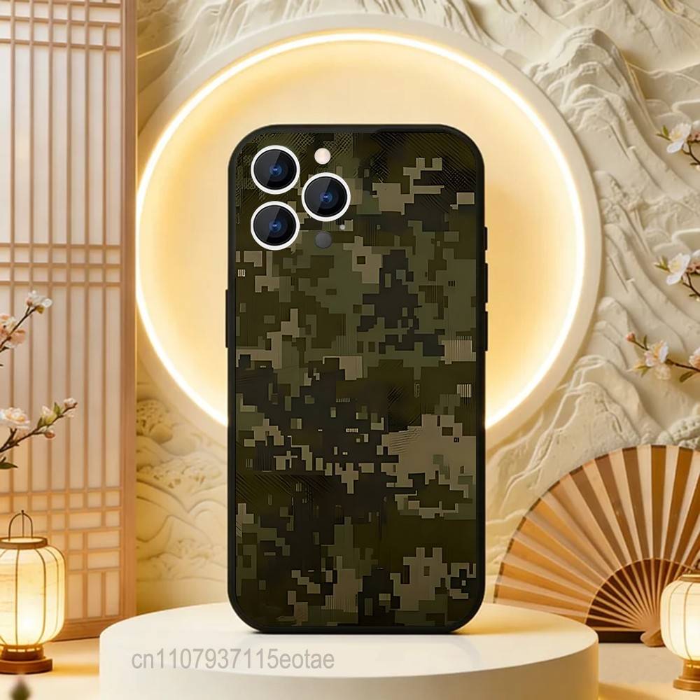 Камуфляж Камо Военный крутой Чехол для телефона Для iPhone 17,16,15,14,13,12,11,Pro,Max,Plus,E,Air,Mini Черный Ударопрочный Funda Чехол