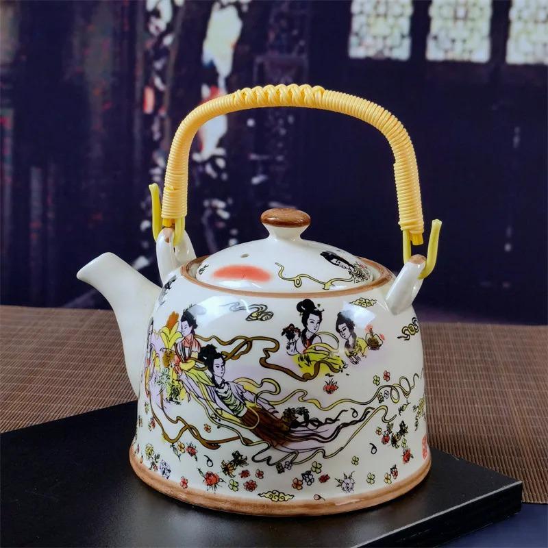 Бытовой фарфоровый чайник, керамический большой вместительный горшок для прохладной воды, большой синий и белый фарфоровый горшок с петлевой ручкой в ​​стиле ретро