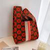 FASHION Women'S Knot Wrist Bag Handmade Knitted Bag Portable Mini Striped Tote Bucket Phone Bags Large Capacity Autumn Winter Handbags