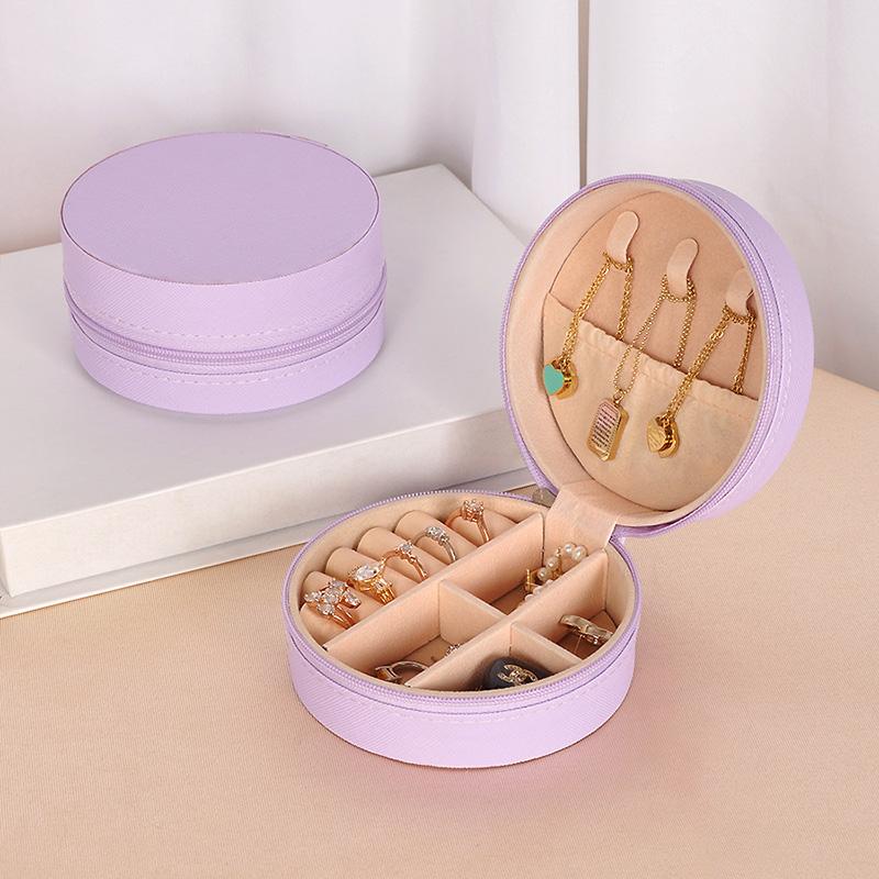 1 шт. Круглая коробка-органайзер для колец, серег, с мягкой подкладкой для ожерелий, шкатулка для драгоценностей для путешествий и подарков, устойчивая к царапинам, портативная