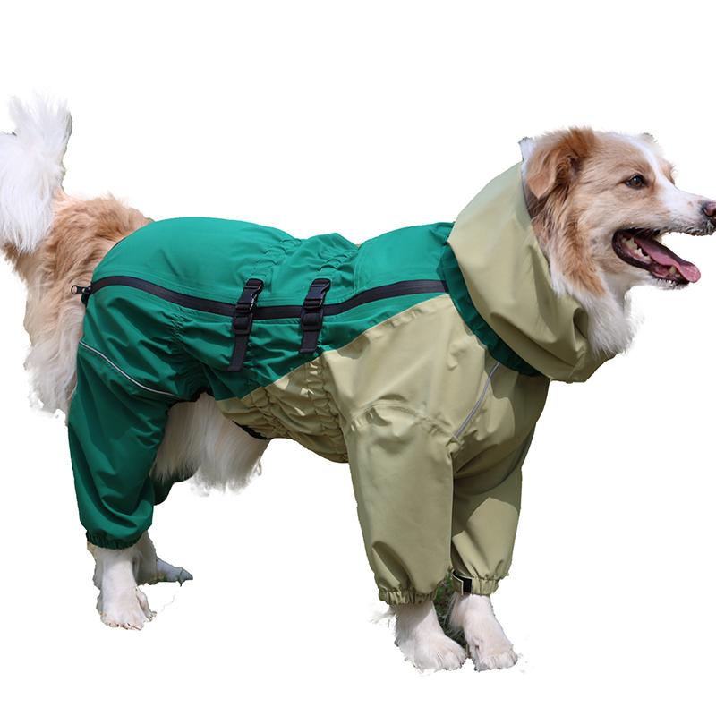 Four Legged Protection Suit Dog Raincoat With Reflective Stripe Dog High Neck Hooded Stormcoat Clothes Windproof Dog Clothing