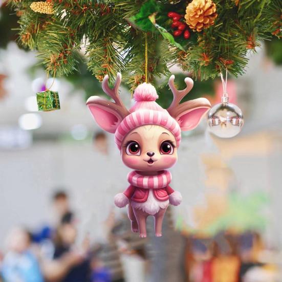 Креативное рождественское украшение в виде розового лося со шнурком, милый внешний вид, подвеска заднего вида для автомобиля, подвесное украшение для рождественской елки