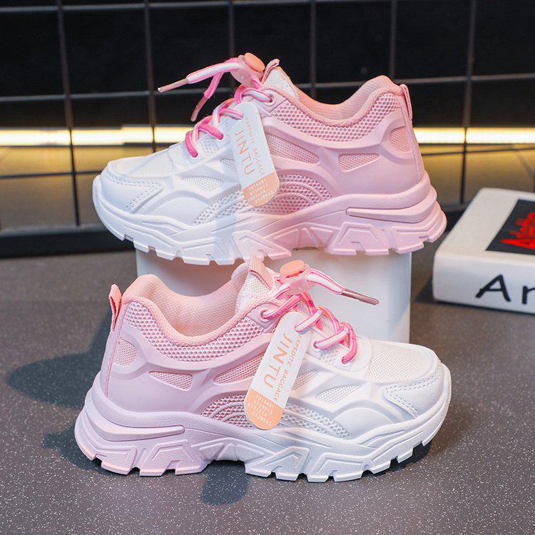 Кроссовки для бега с дышащей сеткой для девочек 2023 года — белая мягкая подошва в корейском стиле для студентов