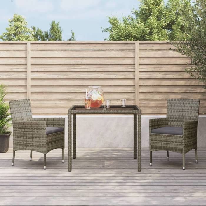 VidaXL 3-piece Garden Dining Set Grey Cushions Resin Wicker, Dining Set, Outdoor Dining Set, 3187332