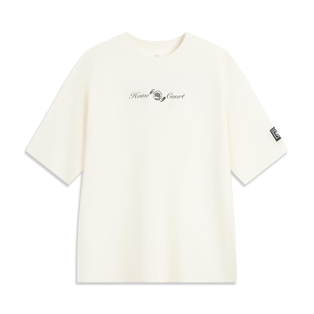 Li Ning Badfive Fashion Versatile Casual Loose Round Neck Letter Print Pattern T-Shirt Men Tops Off-White AHSVA11-2