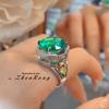 Luxury Designer Queen Simulated Paraiba & Emerald Ring for Women