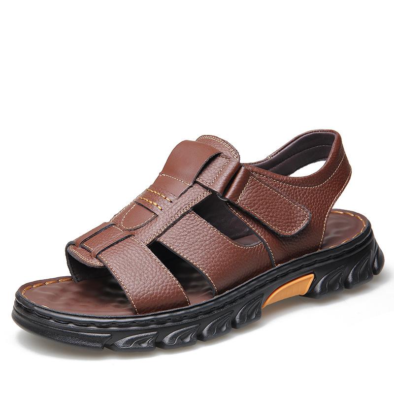 Fashion Summer Men's Brown Sandals New Beach Shoes Thick Soled Cowhide Sandals Men Outdoor Casual Non-slip Genuine Leather Sandals Man