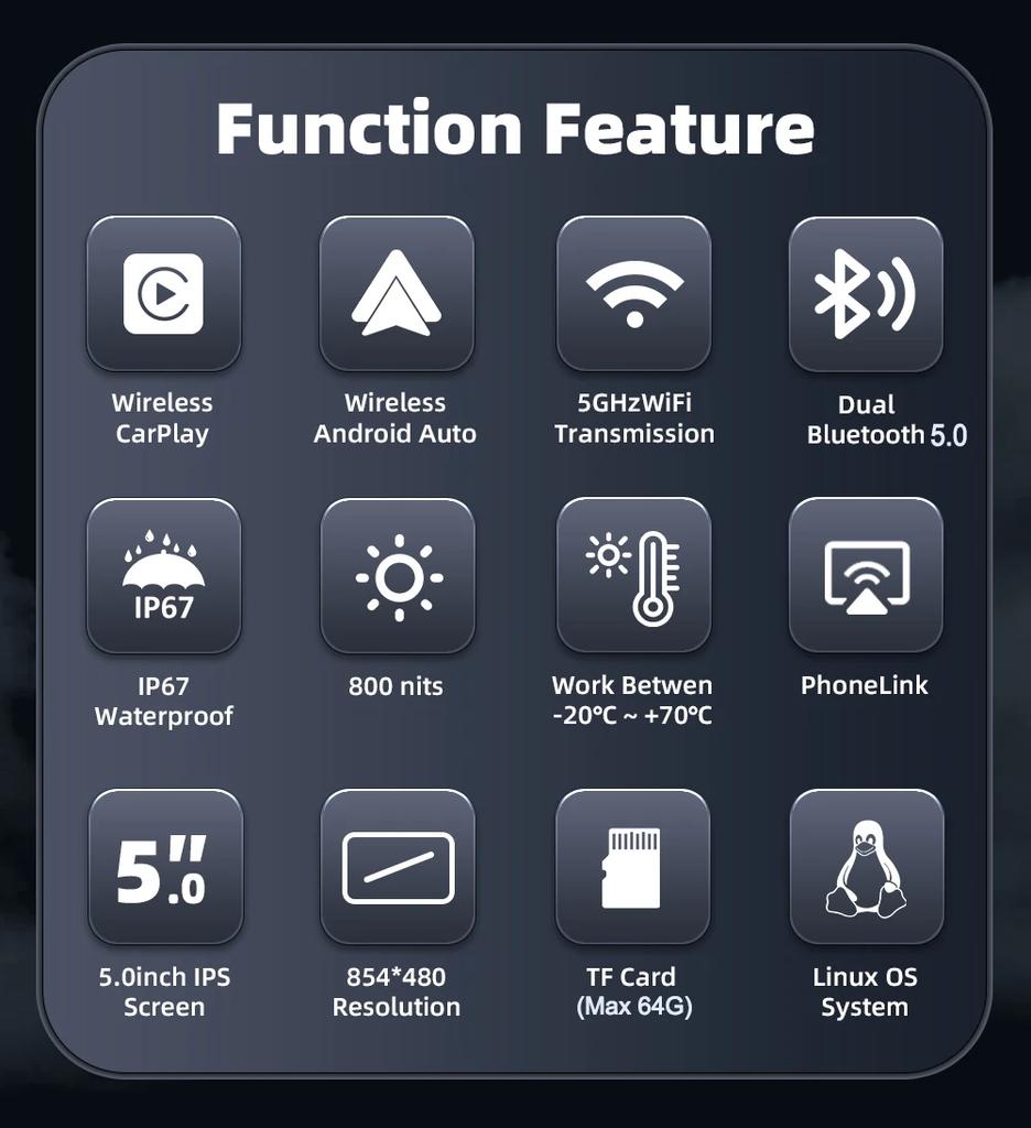 5-дюймовый Moto Беспроводной CarPlay Android Auto Мотоциклетный GPS-навигационный дисплей Мотоциклетный Bluetooth 5.0 Мультимедийный плеер Водонепроницаемый