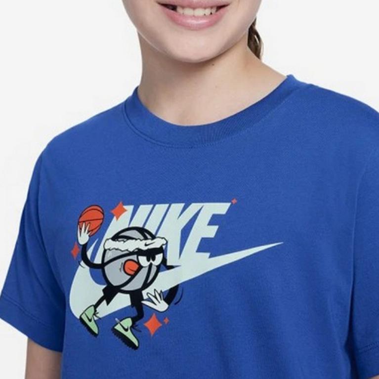 Nike Спортивная футболка свободного кроя с принтом баскетбола, с коротким рукавом, детские топы, синяя FZ5123-480