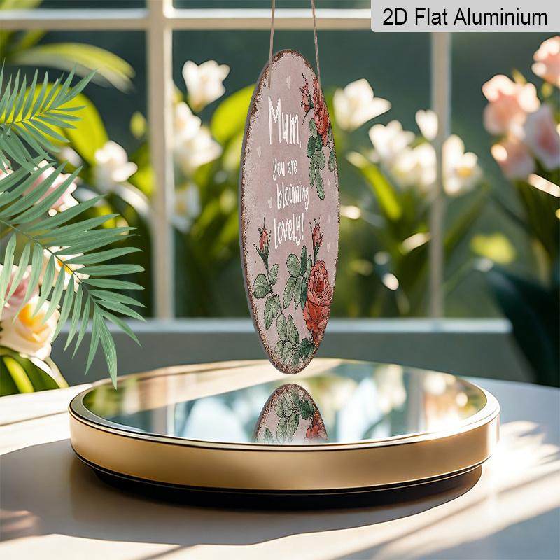 2D Flat, 1pc Round Aluminum Hanging Sign - "Mum You Are Blooming Lovely" Vintage Rose Metal Wall Art, Retro Floral Quote Design, Perfect for Mother's