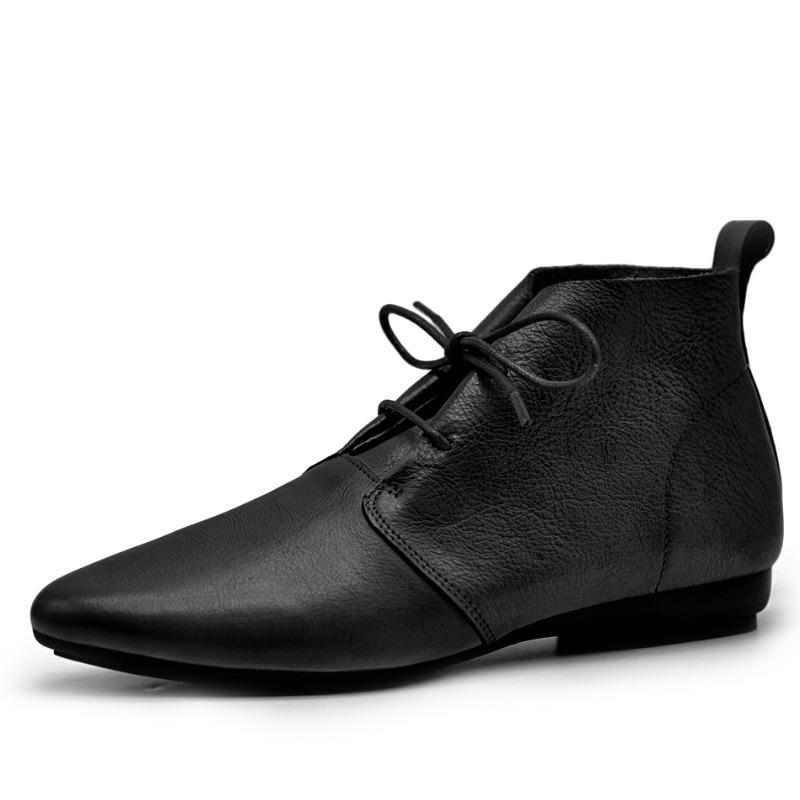 Распродажа модной женской обуви Новые женские ботинки на шнуровке Осенние заостренные носки Твердые короткие бочонки на низком каблуке Модные ботинки Zapatos De Mujer