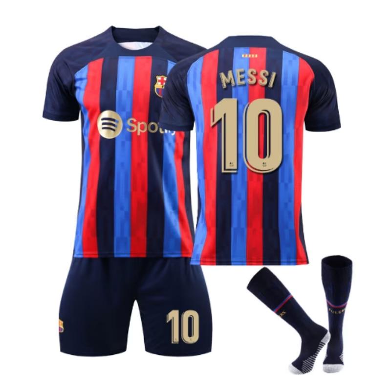 Kids Sports Equipment Barcelona Messi Football Jersey Set, Polyester, Multicolor