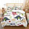 Cartoon Animal Pattern Bedding Set Dinosaur Print Quilt Cover Pillowcase Kid Teenager Single Bed Bedding Gift