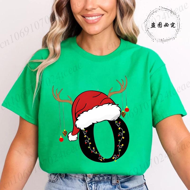 Fashion Merry Christmas Gift for Female Clothing Christmas 26 Alphabet Print TShirt for Women Casual Xmas Tees Short Sleeve Top