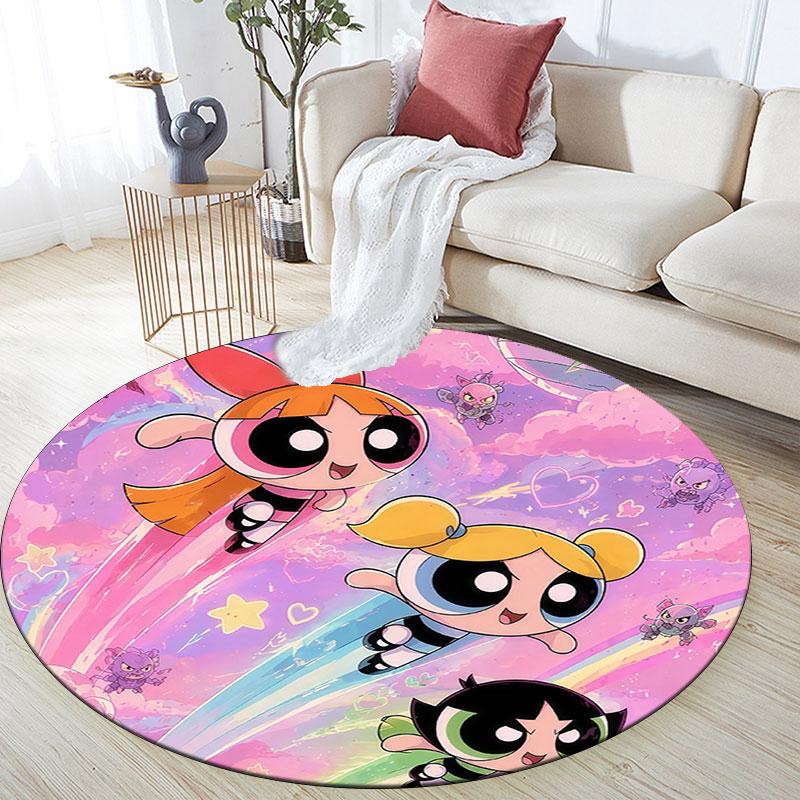 The Powerpuff Girls,Round Area Rug,Carpet Rug for Living Room Bedroom Sofa Playroom Decor,Non-slip Floor Mat