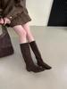 Внутренние увеличивающие рост хаки брюки труба сапоги длинные сапоги женская обувь 2025 новый осень и зима остроносые тонкие длинные голенища сапоги рыцаря