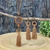 Bohemian Vacation Style Wooden Handmade Bead Pendant Necklace Long Sweater Chain Pu Leather Tassel Boho Jewelry Suitable for Women's Daily