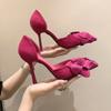 Fashion Shoes for Women Rose Red Flower Decorative High Heels Women Pumps Sexy and Fashionable French Fine Heel Pointed Single Shoes